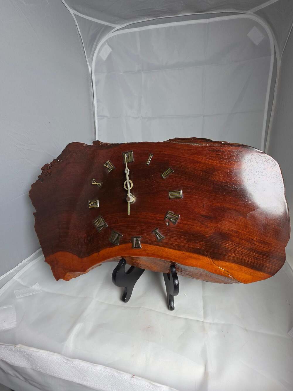 Modern Times Handmade Live Edge Wood Slab Clock with Roman Numerals